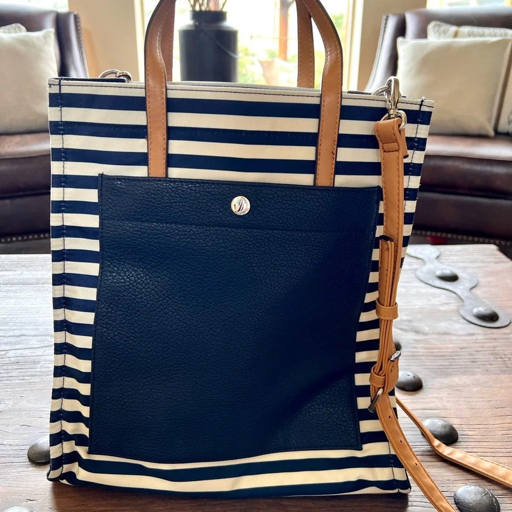 Nautica work bag, tote purse, blue nautical classic stripe NWOT adjustable - Picture 6 of 6